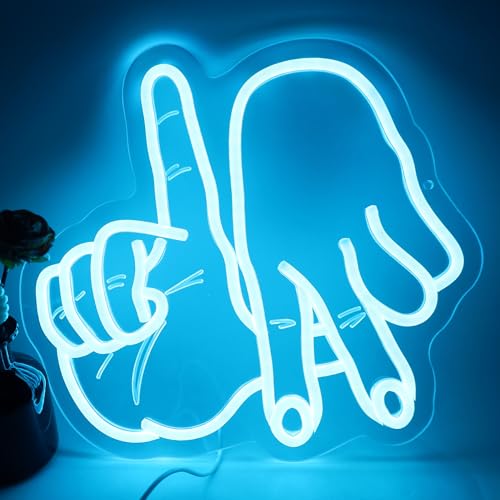 Image of LA Gesture LED Neon Sign, Los Angeles Gesture Light Up Sign Dimmable USB Powered for Wall Bedroom, Man Cave, Baseball Team Decor, Garage, Bar, Party, Game Room, Nightclub, Gifts