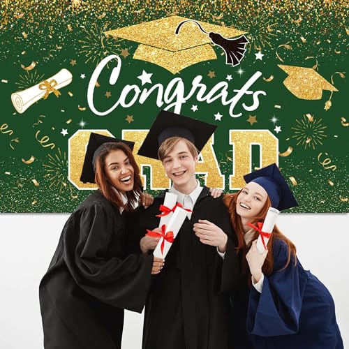 Fondo para fiesta de graduación verde y dorado 70.8x43.3 pulgadas miniatura 4