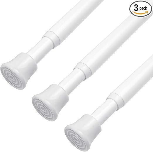 KXLIFE Small Spring Tension Curtain Rod, Adjustable Spring Tension Rod 28 to 48 inches, Expandable Spring Loaded Tension Rods for Window (White-3 Pack)