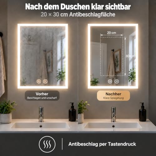 LUVODI Badspiegel mit Beleuchtung 40x50 cm, dimmbar, beschlagfrei – Ansicht 4