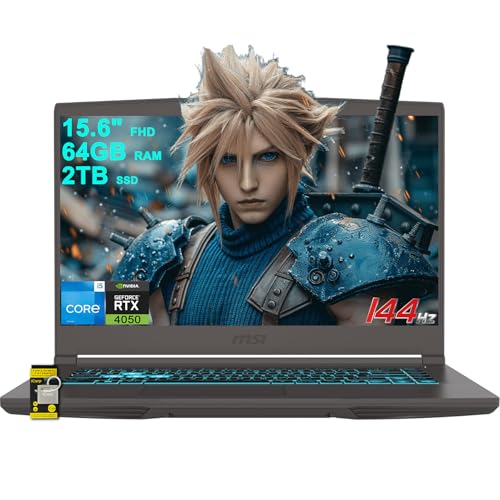 MSI 薄型15ゲーミングノートパソコン 15.6インチ FHD IPS 144Hz Intel Octa-core i5-13420H (> i7-11800H) 64GB RAM 2TB SSD GeForce RTX 4050 バックライト USB-