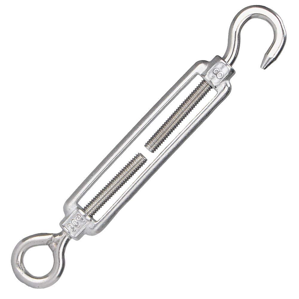 Merriway Silver Tone Bh06882 Heavy Duty Turnbuckle Wire Tensioner Strainer Hook And Eye, Bzp M8