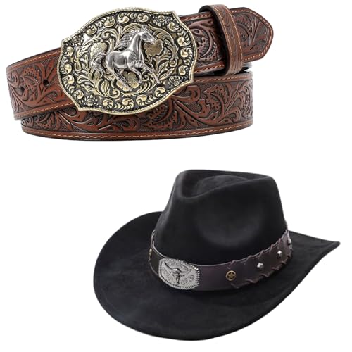 SANSTHS Cowboy Belts for Men Women + Cowboy Hats