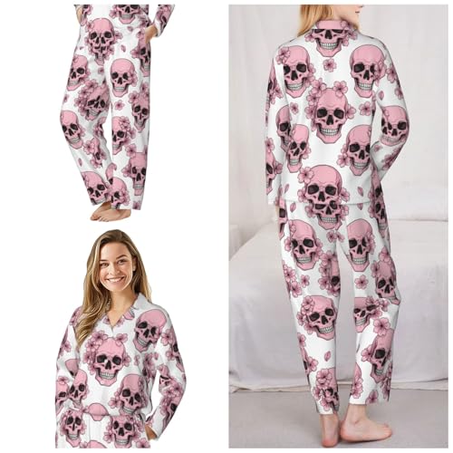 Image of Women'S Long Sleeve Pajama Set Soft Loungewear Button-Down Top & Elastic Waist Pants S- 2XL