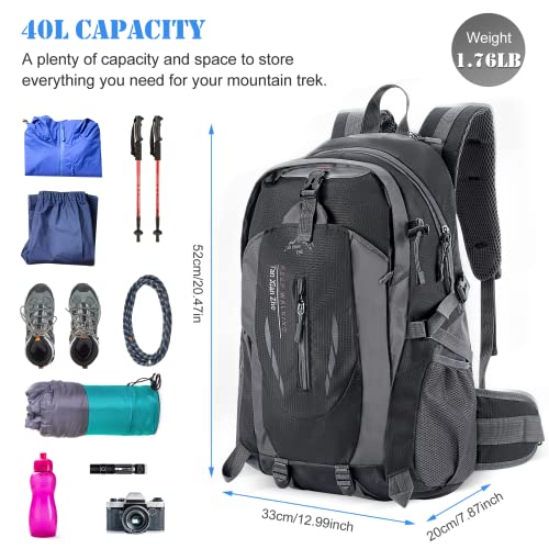 Number-One 40L Hiking Backpack Lightweight Breathable Hiking Daypack For Men Women Durable Waterproof Rucksack Outdoor Sport Travel Bag For Camping Cycling Skiing Climbing Trekking Mountaineer (Black) #TOP6