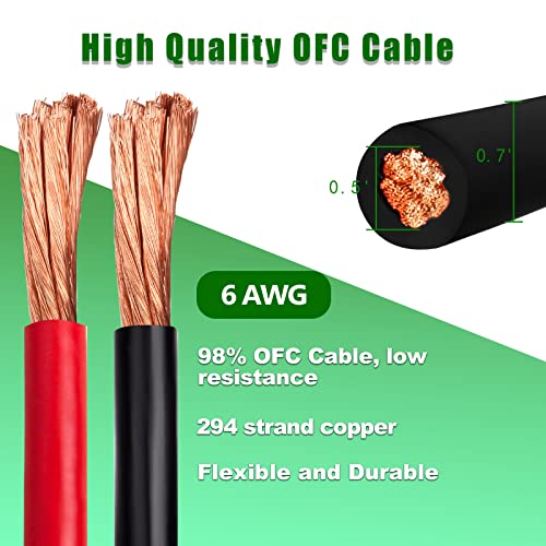 Image of 6 Gauge Battery Cable Copper Wire, 25FT Red+25FT Black 6 AWG Welding Cable Standard USA OFC Wire for Automotive, Battery, Solar, Marine and Generator