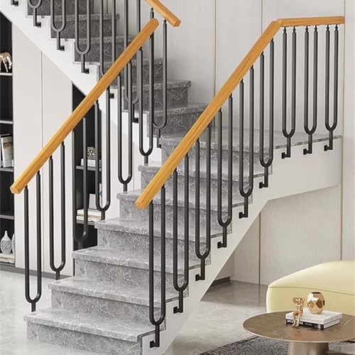 Adjustable Metal Stair Spindles - 270° Outdoor Step Railing, Finely Polished Wrought Iron, Thickened Base for Home Garden Corridor - Black, 37.4in