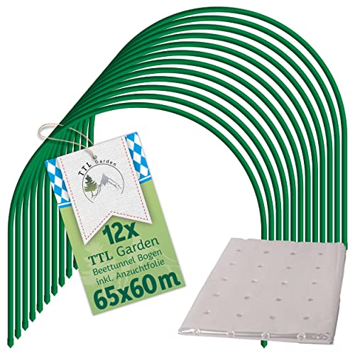 TTL Garden - 12 x 65 x 60 cm túneles perforados con lámina de polietileno, 12 x 65 cm de ancho, con revestimiento de acero, arco redondo para cubierta, bancal alto, huerto y verdura + lámina perforada