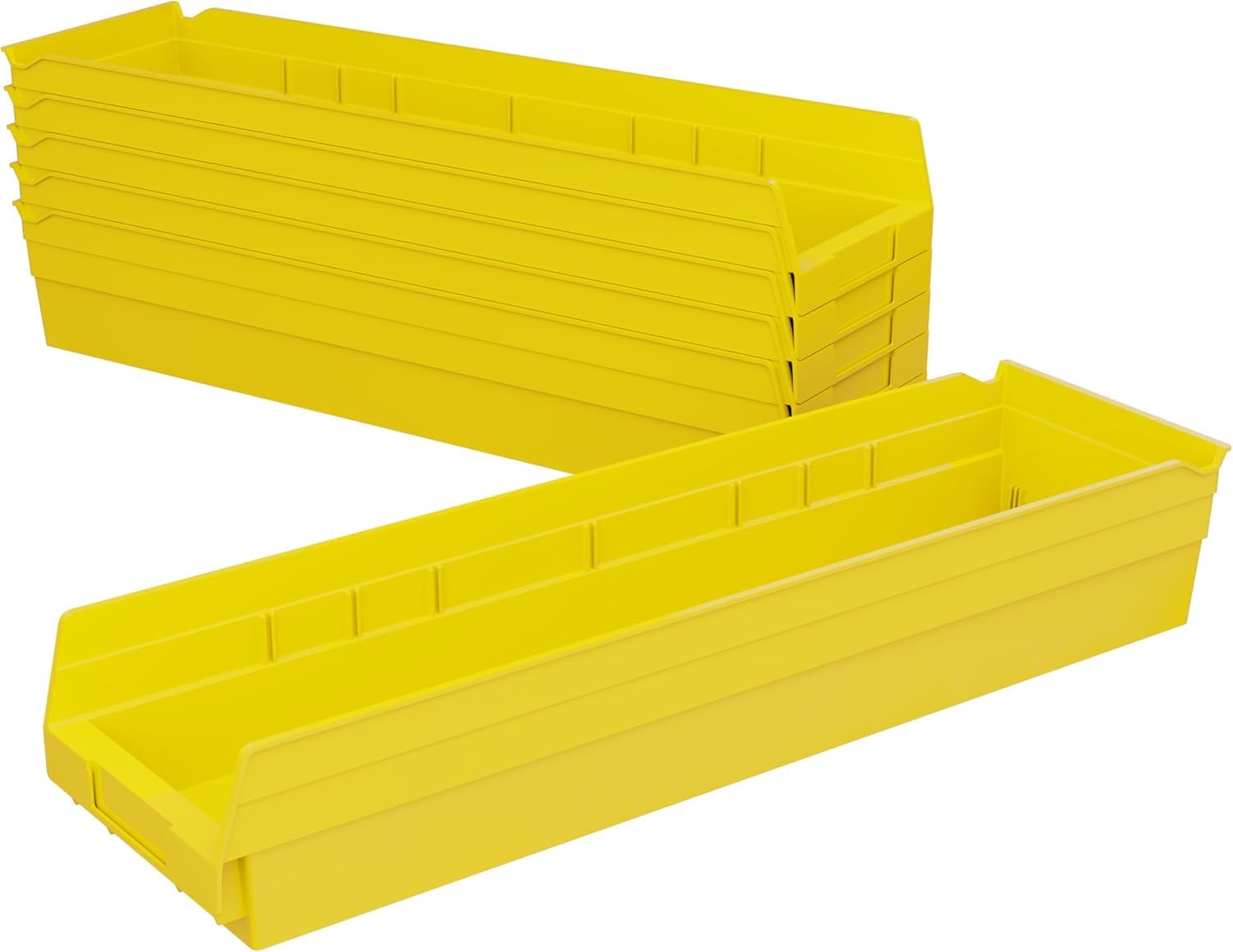 Akro-Mils 30164 Plastic Shelf Bins, Heavy Duty Storage Bins for Garage, Closet, and Drawer Organization, 24-Inch x 6-1/2-Inch x 4-Inch, Yellow, 6-Pack