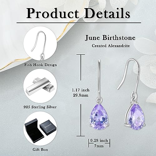 925 Sterling Silver 7x10MM Teardrop Birthstone Earrings, Solitaire Dangle Fish Hook Earrings for Women, Prom Jewelry Gifts 6