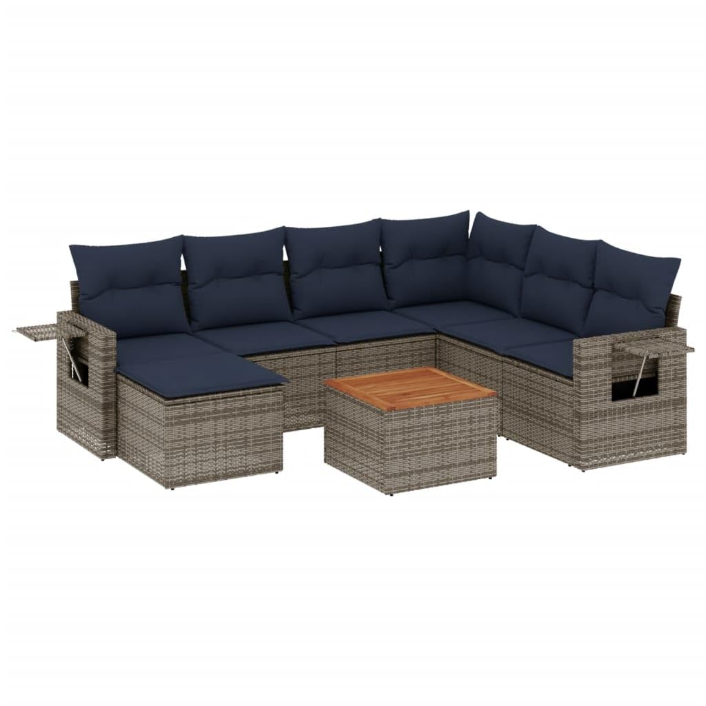 Ensemble Canapé de Jardin 8 Pcs Salon Résine Tressée Gris