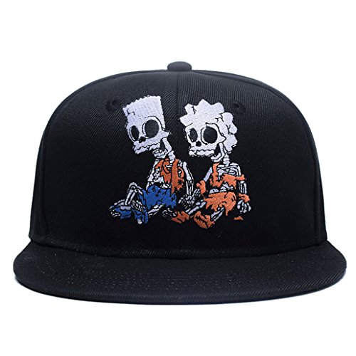 Quanhaigou Cute Skull Zombie And Skeleton Embroidery Snapback Hat, Unisex Adjustable Flat Bill Baseball Cap #TOP1
