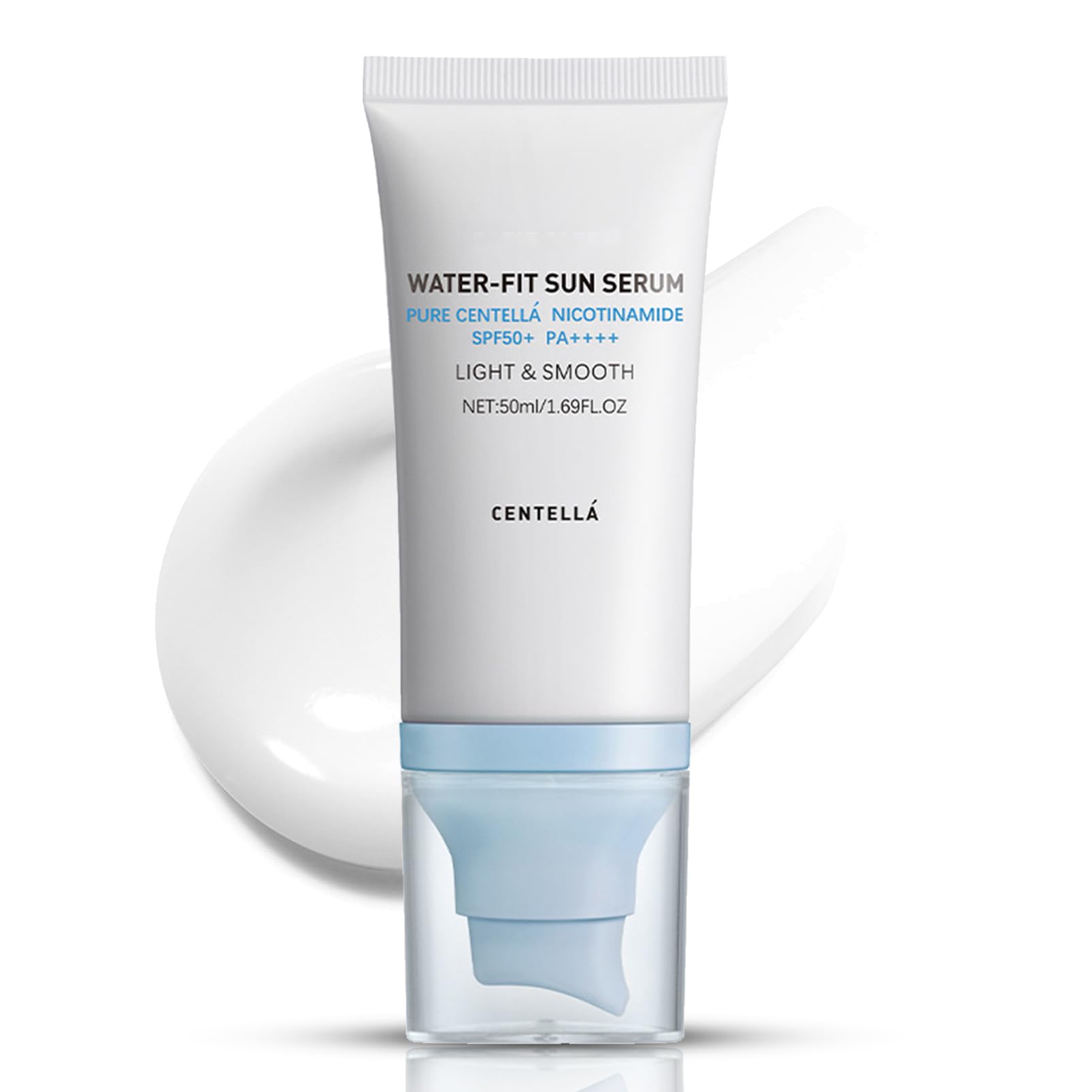 Centella Sunscreen SPF 50, Airy-Light Hyalu Cica Water-Fit Sun Serum, Face Sun Screen Long-Lasting Protection, Centella Madagascar Sunscreen, NO White Cast - Dry Oily Skincare