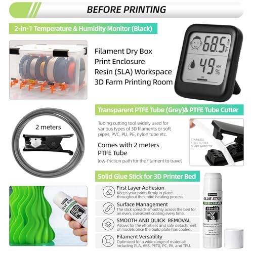 Image of 76pcs 3D Printer Tools Kit with Bag, 3D Printer Accessories includes Digital Caliper, Hygrometer, PTFE Tube Kit, Deburring Tool, Scrapers, Nozzle Cleaning, for Bambu Lab, Ender 3, FDM /SLA Printers etc