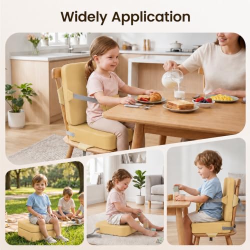 Image of Booster Seat for Kitchen Chair for Toddlers, Kitchen Chair Booster Cushion | Toddler Booster Seat for Dining Table with Backrest & Adjustable Straps, Non-Slip Portable Travel Cushion, Khaki