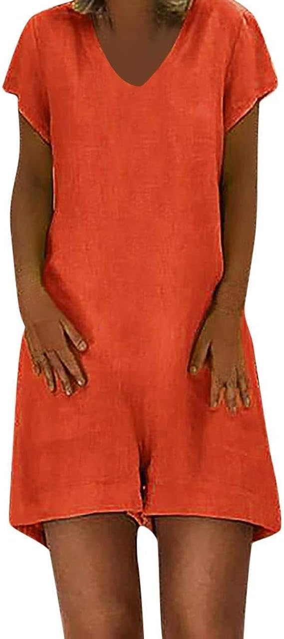 HaiDean Damen Latzhose Leinen Kurz Overall Modernas V Kurze Ausschnitt