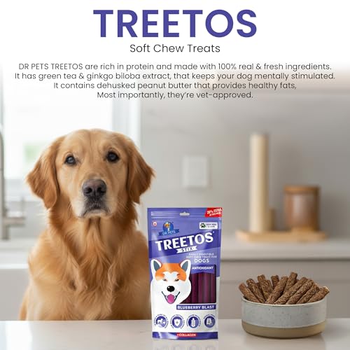 Image of Dr. Pets 85g Treetos Chicken Stix Dog Treats | Blueberry Blast Flavour | Soft Chew Sticks for Puppies & Adult Dogs | Training Reward Treat | Easy to Digest | Pouch Pack