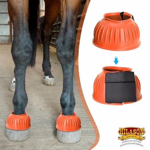 Image of HILASON Western Horse Rubber PVC Ribbed Double Hook and Loop Bell Boots Training Protective Shock Absorbing Leg