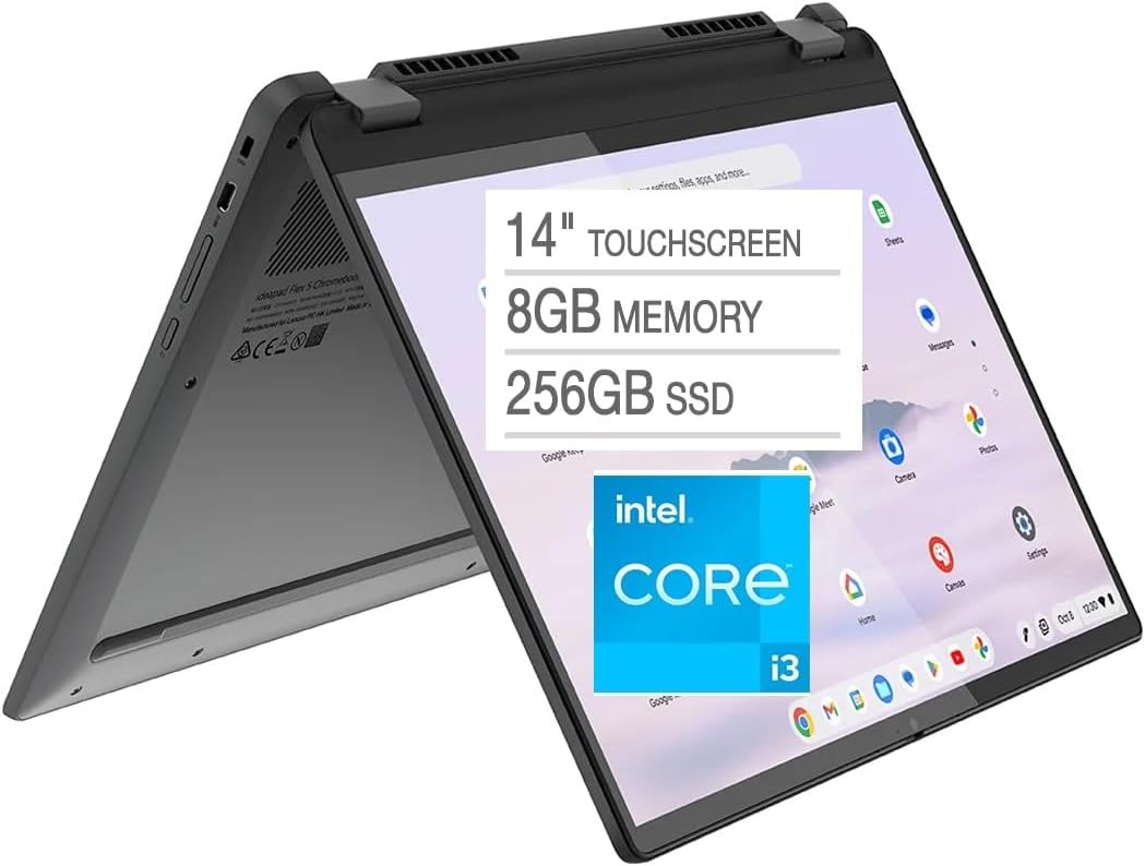 Lenovo Flex 5i Chromebook Plus 14" Touchscreen Laptop - Intel Core i3 1315U - 1920 x 1200 - Chrome OS - 8GB RAM - 256GB SSD - WiFi 6E & Bluetooth 5.3 - Backlit Keyboard - Webcam - Gray