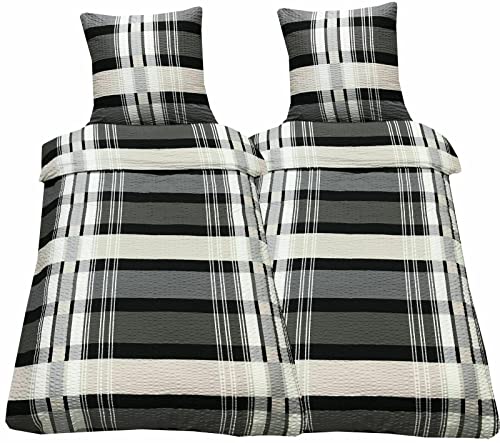 Leonado Vicenti 4teilig Bettwäsche Microfaser Seersucker 155x220 cm Schwarz Weiss Decke Kissen 80x80 Bezug mit Reißverschluss