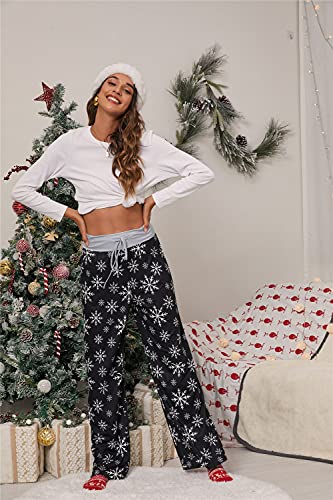 Image of iChunhua Women's Comfy Stretch Floral Print Drawstring Palazzo Wide Leg Lounge Pant