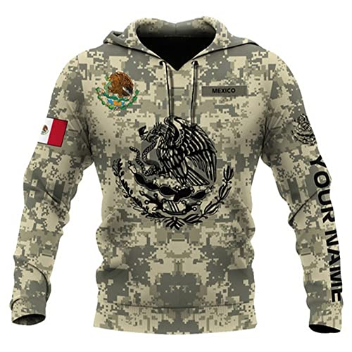 Men's Personalized Aztec Eagle Mexican 3D Printed Long Sleeve Hoodie Sweatshirt Casual Hooded Pullover