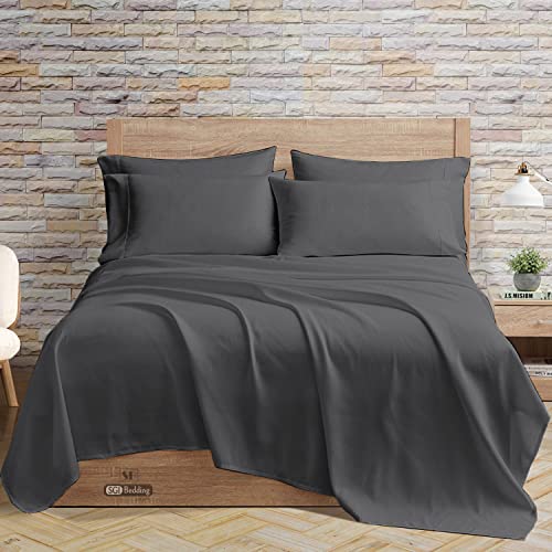 Sgi 400 Tc 100% Egyptian Cotton Bed Sheets, Luxurious Soft For Premium Hotel Quality 4Pc Sheet Set - 1 Fitted Sheet, 1 Flat Sheet & 2 Pillowcase 15" Inch Deep Pocket (Full Xl, Dark Gray Solid) #TOP14