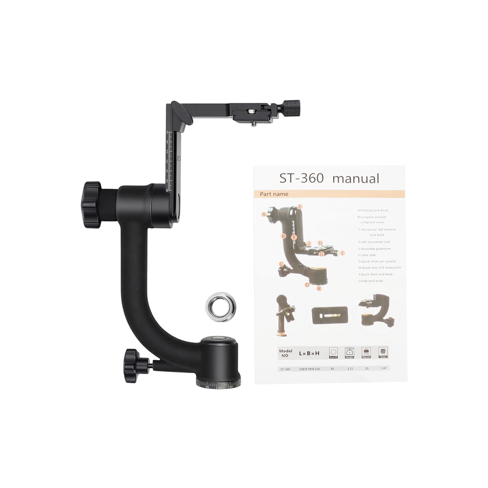 360 gradi Panorama Gimbal Testa Treppiede professionale 1/4" in alluminio e ABS con capacità di carico 20 kg e rotazione a 360°, testa panoramica a 360°, per fotocamere DSLR, sport fotografia di