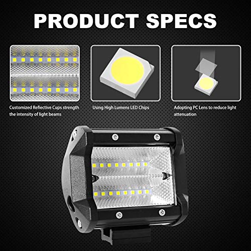 AAIWA LED Pod Lights, 4inch Off Road Lights, 2Pack 48W LED Flood Light Bar LED Work Lights Truck Driving Fog Lights Waterproof for Boat Car UTV ATV SUV - Thumbnail 3