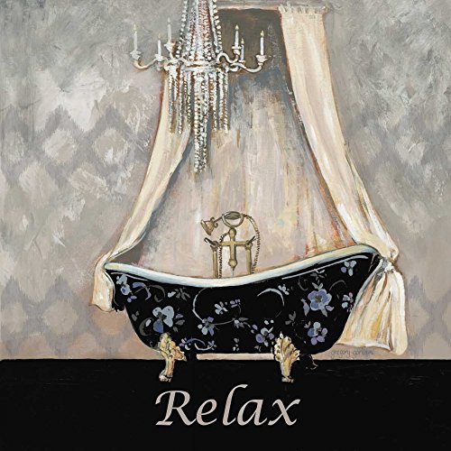 Ikat Bath Relax Gorham Gregory - Imagen cuadrada de baño en papel mate, 220 g, color gris, crema, negro, blanco, bronceado, para bañera, impresión artística de 55 x 55 cm