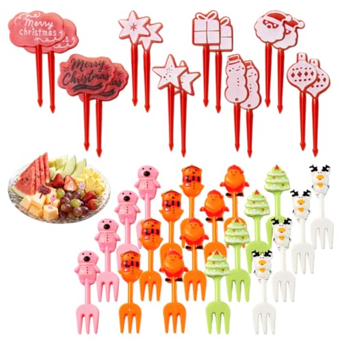 HABNI 36 Pcs Obstgabeln Kinder Tiere Obstgabeln Aus Kunststoff Weihnachts Fruchtgabeln Mini Obstgabeln Kinder Bento Box Zubehör Picks Obst Gabeln Wiederverwendbar Für Weihnachten Party