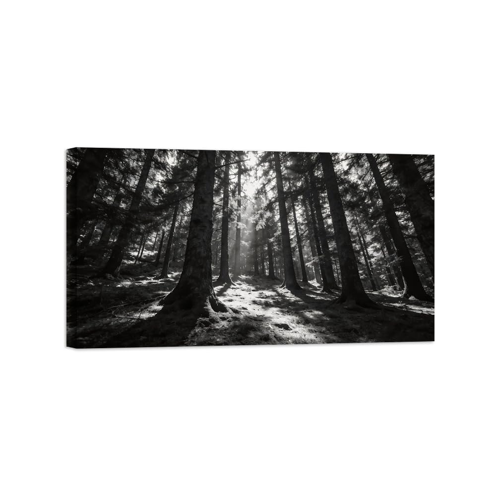 Black White Landscape Wall Art. Forest Tree 2. Picture 70x125cm Unframed