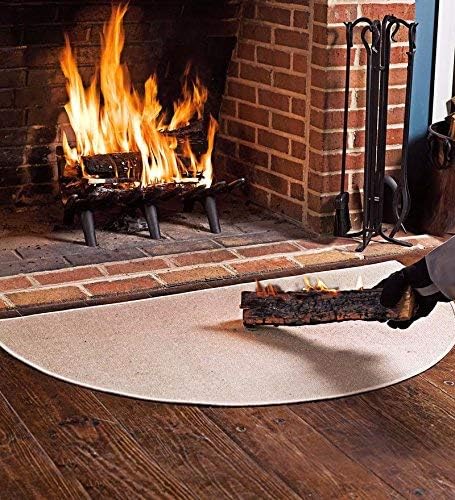 Plow & Hearth 32"x60" Half Round Flame Resistant Hearth Rug | 2 Layer Fiberglass Mat | Protect Hardwood/Carpet from Sparks & Embers Wood Stove (Tan) 32" x 60" Tan