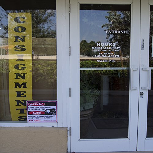 Placa CCTV de plástico Warning Audio and Video Surveillance on Duty At All Times em inglês/espanhol