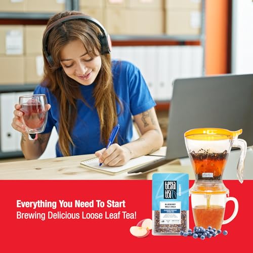 Image of Tiesta Tea Ultimate Live Loose Leaf Kit, Tea Starter Kit with High to Non-Caffeinated Blends, Hot & Iced Brews, Includes Black, Green, Herbal Sample Bags and 16oz Brewmaster Dispensing Infuser