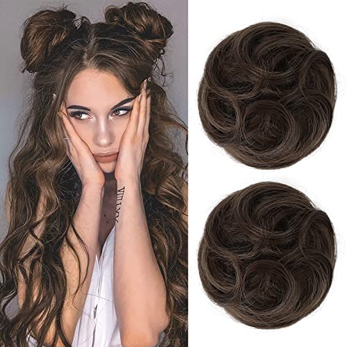 REECHO 2 PCS Mini Claw Clip in Messy & Cat Ears Hair Bun Extensions Wig Accessory Updo Hairpieces for Women Girls (Pack of 2-3.5" Wavy