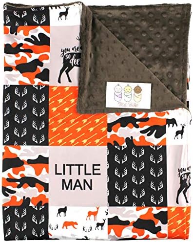 Baby Blanket - Minky, Deer, Fox, Moose, Goose, Bear, Antlers and Arrows, Orange, Black and Tan Camouflage