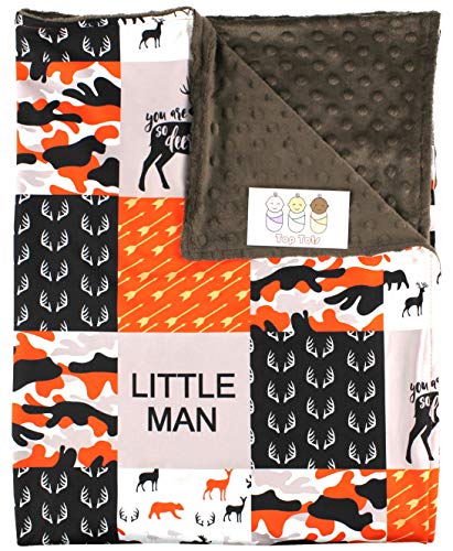 Image of Baby Blanket - Minky, Deer, Fox, Moose, Goose, Bear, Antlers and Arrows, Orange, Black and Tan Camouflage