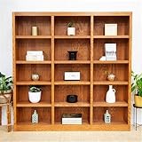BOWERY HILL 72" Tall 15-Shelf Triple Wide Wood Library Bookcase Storage with Adjustable Shelves for Home, Office, Laundry, Bedroom, Kitchen and Garage, in Dry Oak