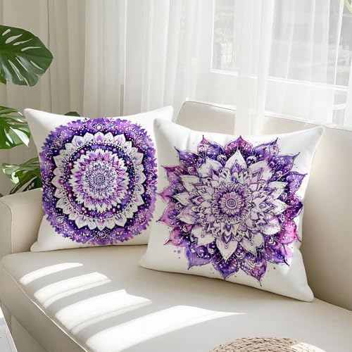 Housse coussin 80x80cm imperméable anti tache en velours violet lavable - 3