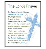 Lords Prayer Bible Verse Wall Art - Religious Scripture Boys Room Decor - Christian Gifts for Toddler or Baby Boys Bedroom, Son - Blessed Church Sunday School Kids Decorations - Cross Picture Poster