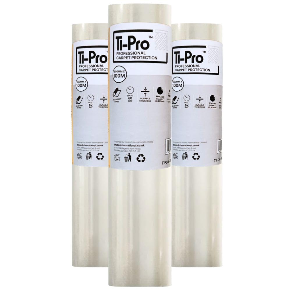 TI-Pro Clear Self-Adhesive Carpet Protector Film Roll 600mm x 100m - DIY Heavy Duty Waterproof Floor Protection | (3 Pack)