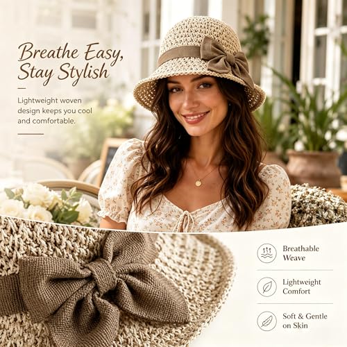 Sombrero de paja para mujer con moño miniatura 4