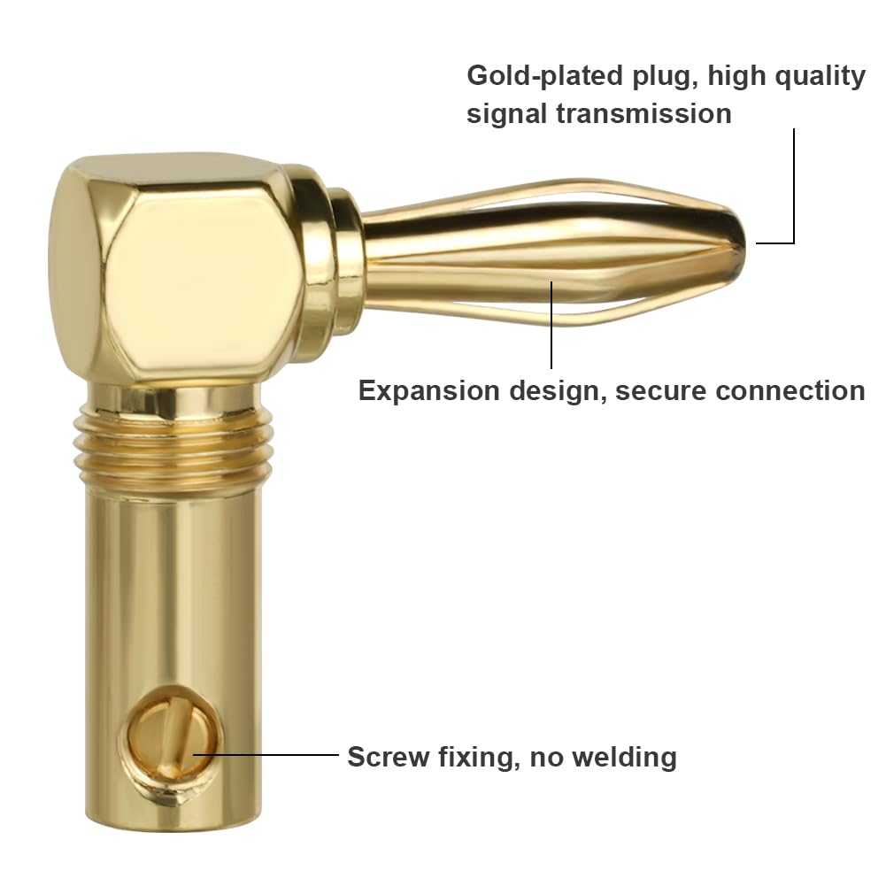 Aolso 24 caratsFiche Banane, 4 Pièces 90 degrés de haut-parleur, connecteur de haut-parleur 4,5 mm, Banane Connecteur pour Haut-Parleur, Amplificateur, Speaker Cable, récepteur stéréo
