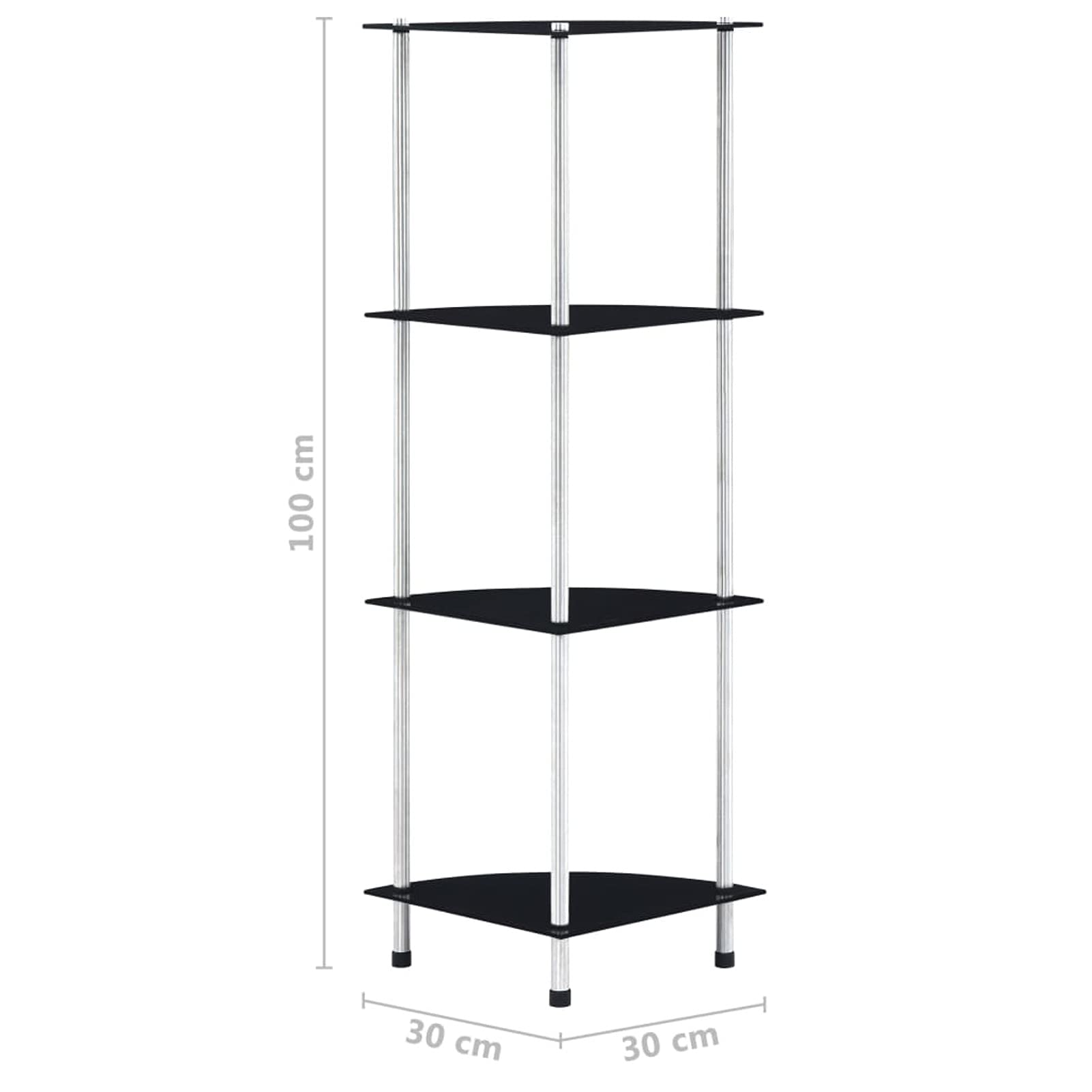 Estantería 4 Niveles Cristal Templado Negro 30x30x100 cm Estante de Almacenamiento para exhibición Vertical, para Sala de Estar, Oficina, Estudio, Dormitorio