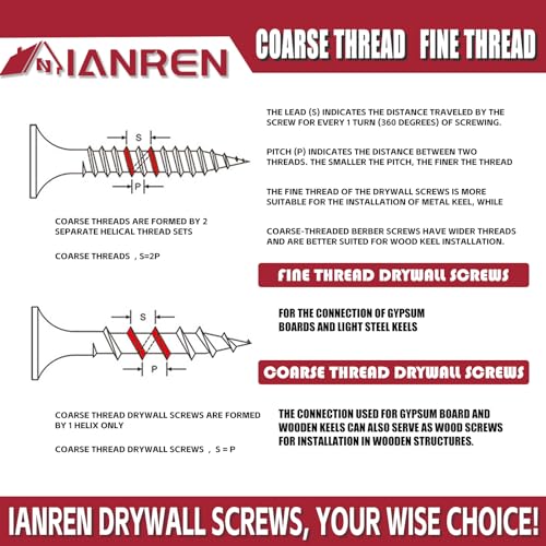 Ianren KA-N8-CS-50C Wood Screws #8 X 2 Inch 100 Pcs Drywall Screws Self-Tapping Screws Black Flat Head Phillips Drywall Screws Coarse Thread Bugle Head Black Phosphate Coated thumb #5
