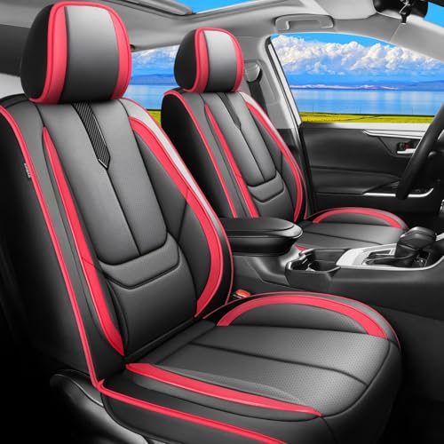 Image of Fit RAV4 Car Seat Covers for Toyota RAV4 2019-2025 2026 LE,XLE,XLE Premium, Limited - Upgraded Premium Waterproof & Breathable Leather,All-Weather Seat Cushion Protector,Full Set, Black-Red