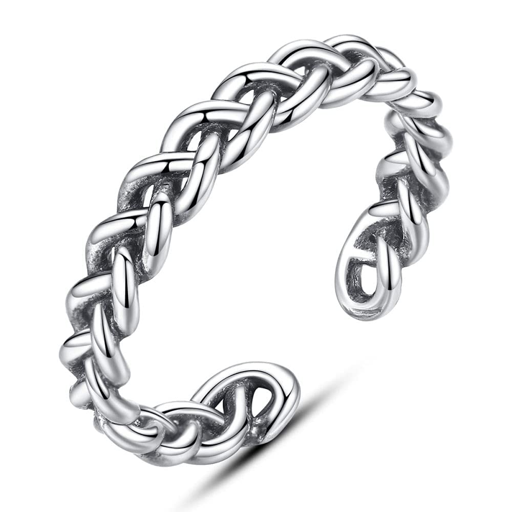 Anello regolabile in tessuto stile - Semplice anello a dito aperto cavo a forma di torsione a cerchio completo, anello di coda impilabile invecchiato, regali economici per donne e ragazze