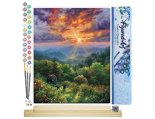 Figured'Art Paint by Numbers for Adults Bear and Sunset 16x20