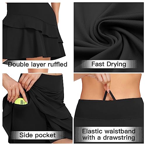 WOWENY Women's Active Skort Athletic Ruffle 17" Pleated Tennis Skirt with Pocket for Ladies Running Golf Workout3